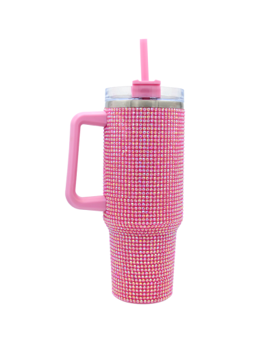 40 Ounce Rhinestone Glam Stainless Steel Tumbler Straw Mug