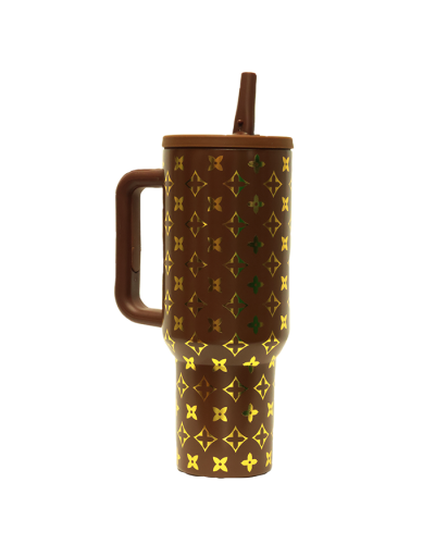 Brown with Gold Design Travel Cup

