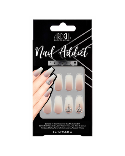 Pictured here is the front packaging of the "Ardell" Nail Addict Rich Tan Ombre nails.