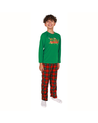 The boy model is shown wearing the "Allura" Boys Family Pajamas.