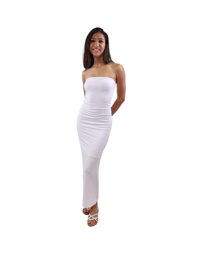 "POPULAR 21" White Tube 49" Slit Dress