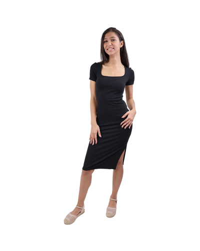 "POPULAR 21" 42" Charcoal Slit Scoop Rib Dress