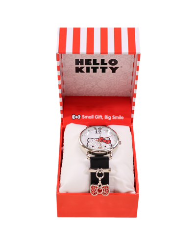 "ACCUTIME" Hello Kitty Silver Dial Black Band Red Bow Charm