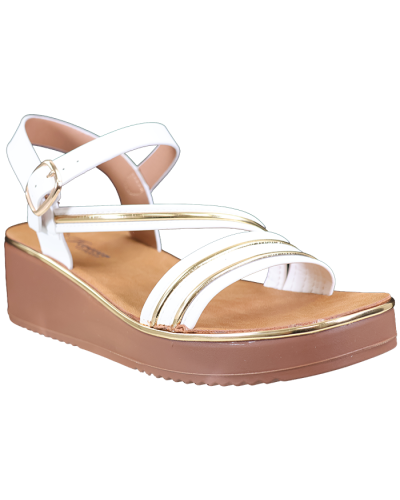 White Sandal with Gold Stripe with Ankle Strap 