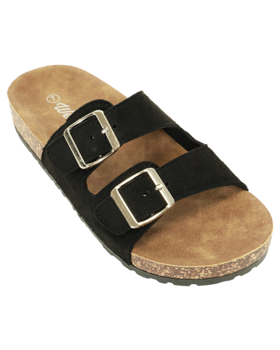 “WEEBOO” 2 Strap Sandal with Buckle Suede-Black