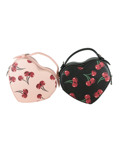  PINK  AND BLACK HEART CHERRY PURSE 

