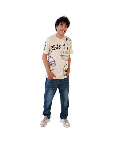"ECKO" Sand Color Beige Tee with Black Print