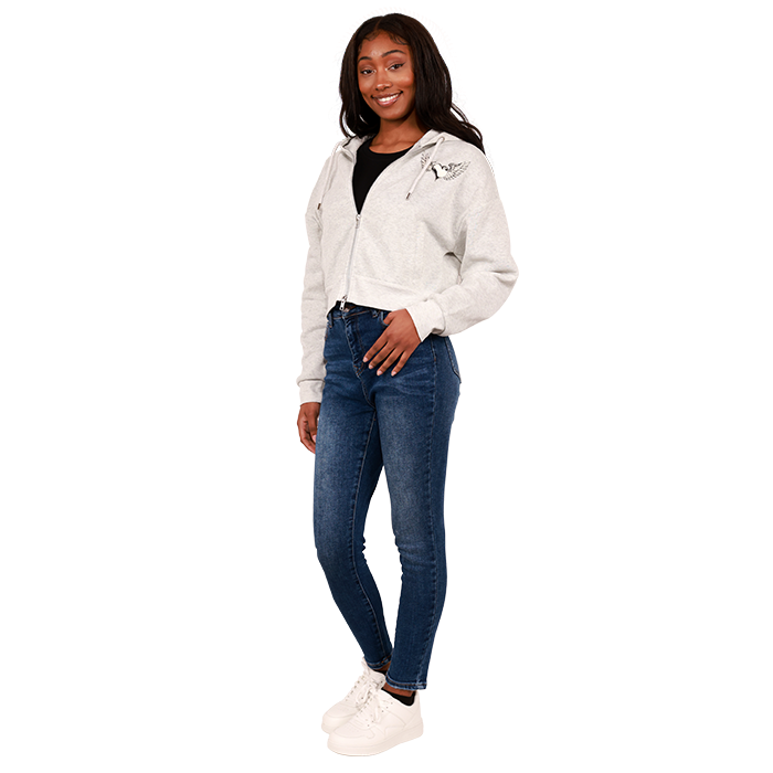 No Comment Fleece Graphic Printed Cropped Jacket