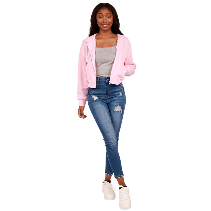 No Comment Pink LA Fleece Graphic Cropped Jacket