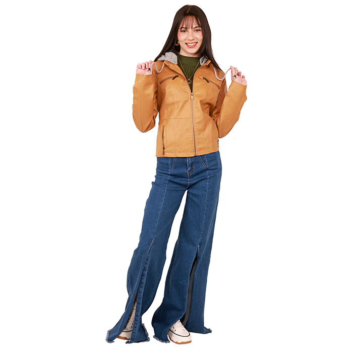Yoki Pleather Fleece Hooded Jacket