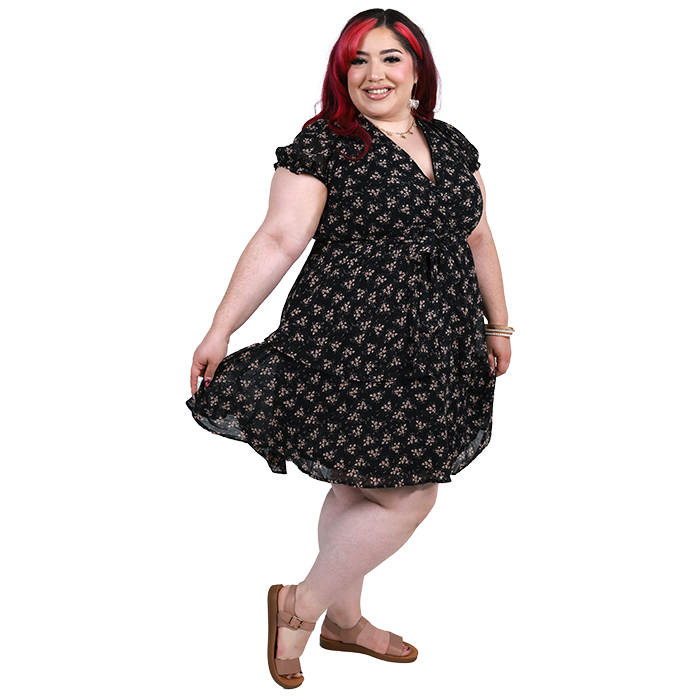 Feral" Short Sleeve Mesh Ditzy Floral Dress Feral" Short Sleeve Mesh Ditzy Floral Dress