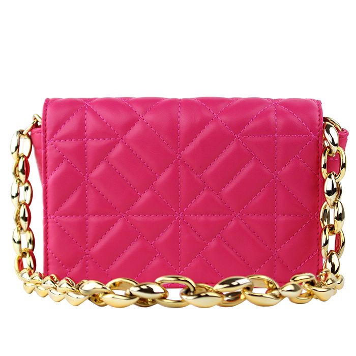 Pink” Geometric Stitch Pattern Pleather Gold Tone Chain Handbag