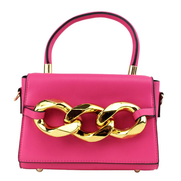 MW Fashion Small Rolled Top Handle Gold Chain Satchel Handbag