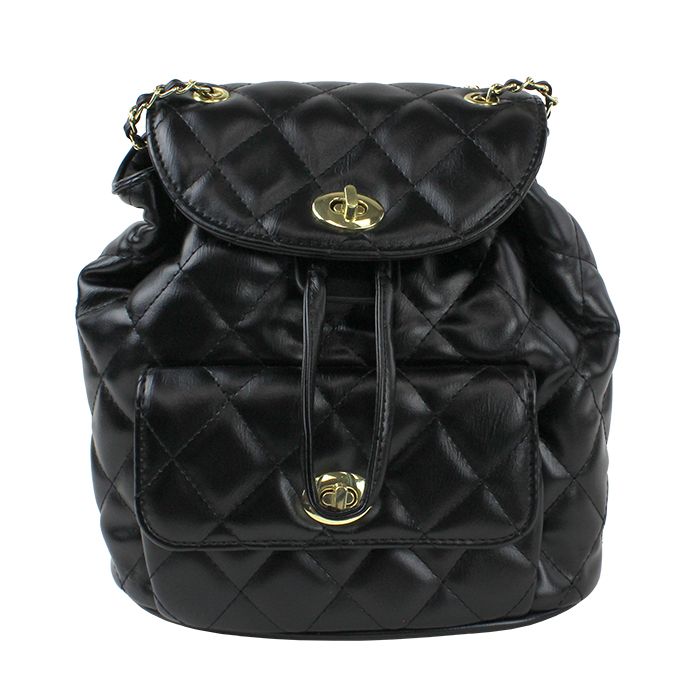 Fashion 21” Quilted Vegan Leather Gold Tone Hardware Flap Top Bucket Bag