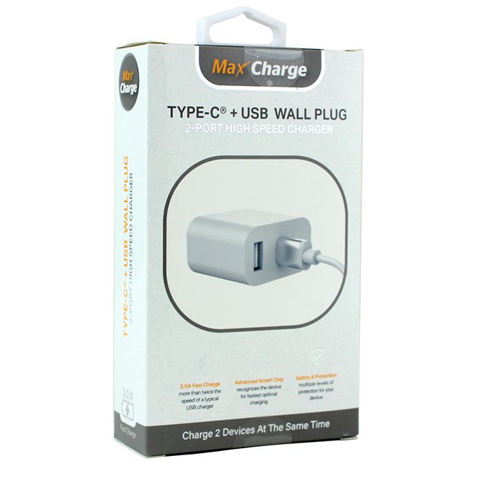 notifikation albue med tiden Max Charge Type C + USB 2 Port High Speed Wall Charger