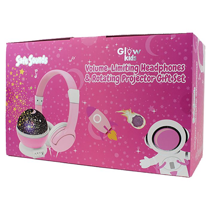 Glow Kids Safe Sounds Volume Limiting Headphones and Rotating Projector  Gift Set