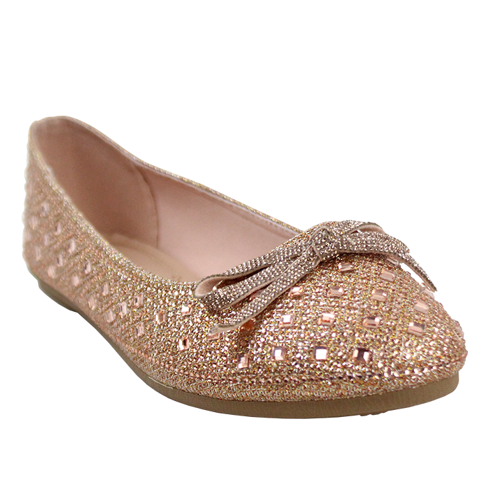 Forever" Round-Toe Rhinestone Bow Ballet Flats