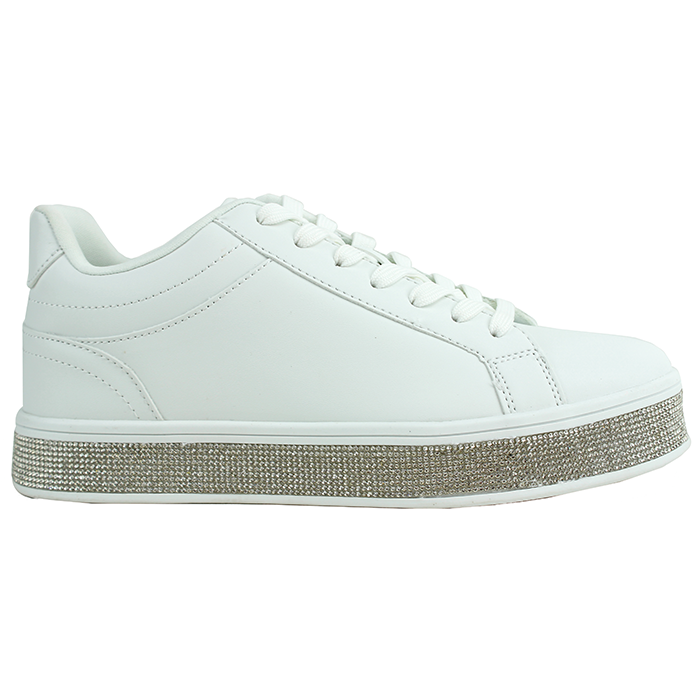 Top Pleather 1 Platform Rhinestone Lace up Shoes
