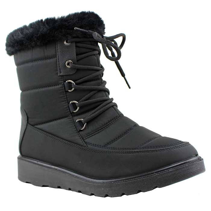 Top Nylon Faux Fur Lined Lace Up Boots