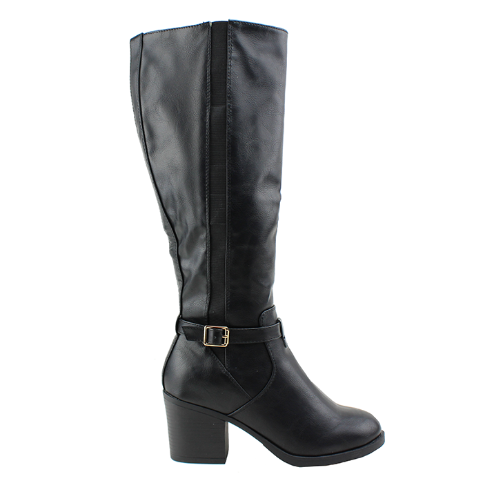 Top 3 Stack Pleather Buckle Heeled Riding Boots