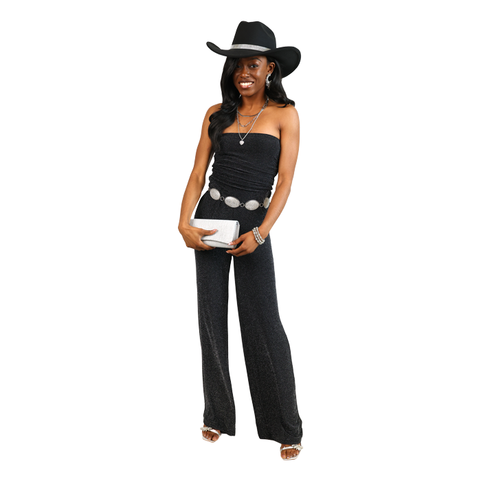 Madden” 29” Glitter Tube-Top Wide-Leg Jumpsuit