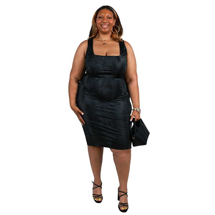 snakeskin leather dress Toccin Malia V- Neck Shift Dress
