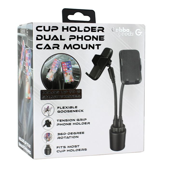 Gooseneck Dual Phone and Car Tablet Holder Cup Holder Phone Mount