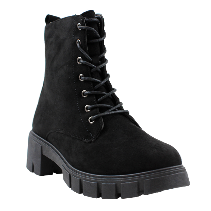 Top 1 Lug Black Suede Lace up Combat Boots