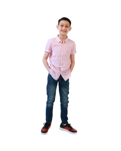 "DENIM" Point Woven Pink & White Geo Pattern Collar Dressy Shirt