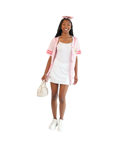 The women's junior model wears the pink 