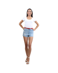 The women's junior model wears the white 
