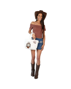 The women's junior model wears the brown 