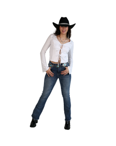 "POPULAR 21" Long Sleeve Open 3 Tie Front Top