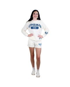 "Superman" Long Sleeve Fleece White Collegiate Logo Shirt