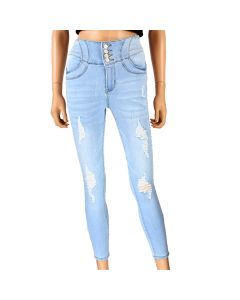Ladies Distressed High-Rise Pushup Ankle Light Wash Skinny Jean