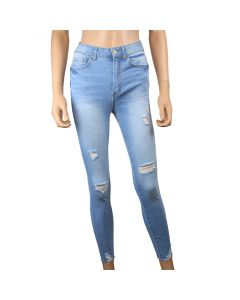 Ladies Wax Distressed High Rise Push Up Jeans