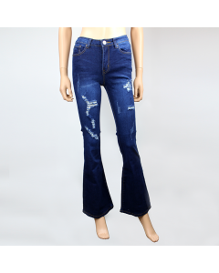 Ladies "Lev" Dark Distressed Flared Jeans