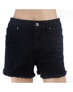 Ladies Wax Black Wash 3” Distressed Frayed Jean Shorts