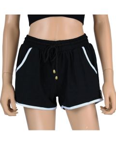 Ladies Black Side White Stripe Active Short with Pockets