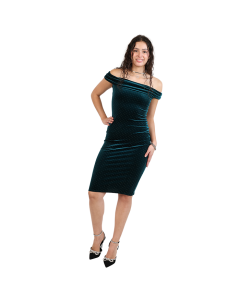 "POPULAR 21" 34" Off-shoulder Strap Metallic Velvet Draped Dress