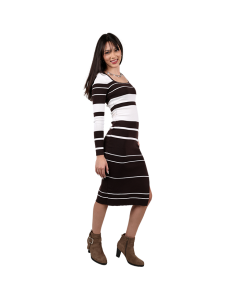 "Popular" Striped Long Sleeve Scoop Neck Sweater Dress