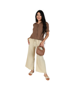 "Ambiance" Short Sleeve Gauze Collared Button Down Top