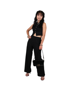 "Love Poem" Gold Button Vest & Wide-Leg Pants Set