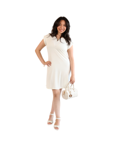 The women's contemporary misses model wears the white 