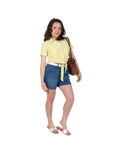 "Discreet" Short Sleeve 2-Button Airflow Front Tie Top