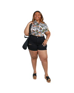 "Thread" Short Sleeve Knot Button Down Printed Top