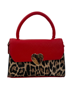 "Emperia" Mini Cheetah Print Flap Heart Satchel Handbag