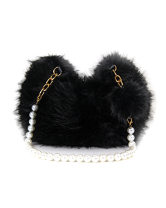 "Century" Faux Fur Hobo Bag with Pearl Chain & Pom Charms