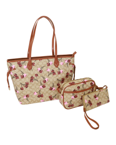 "TOPS" Pink Red Cherry Tote, Wallet and Crossbody 3 PC Set