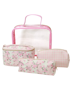 "GINA" 4 PC Set Floral Clear Cosmetic Travel Set